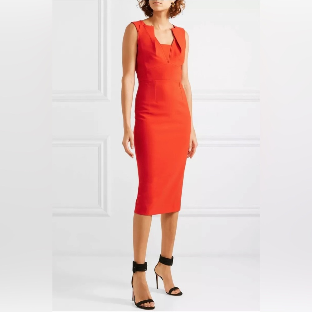 Roland Mouret Pleated V-Neck‎ Fitted Sheath Dress